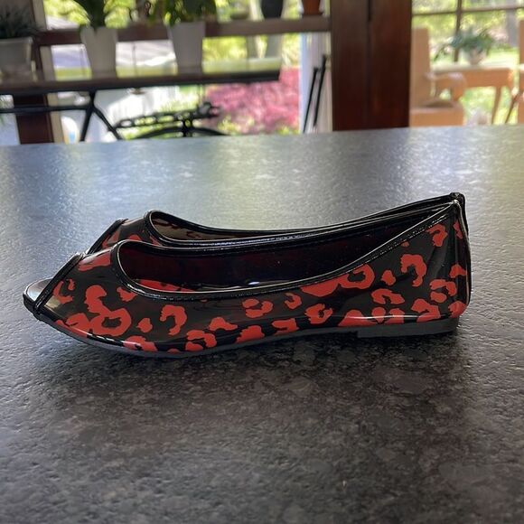 Iron Fist Dawn Raw Power Peeptoe ballerina flats in black with orange leopard - Picture 4 of 5